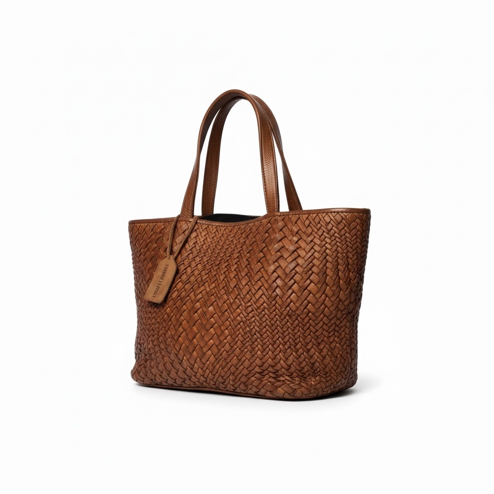 Bottega Style Woven Genuine Leather Tote Bag Brown Leather Shoulder Tote - Picture 10 of 10